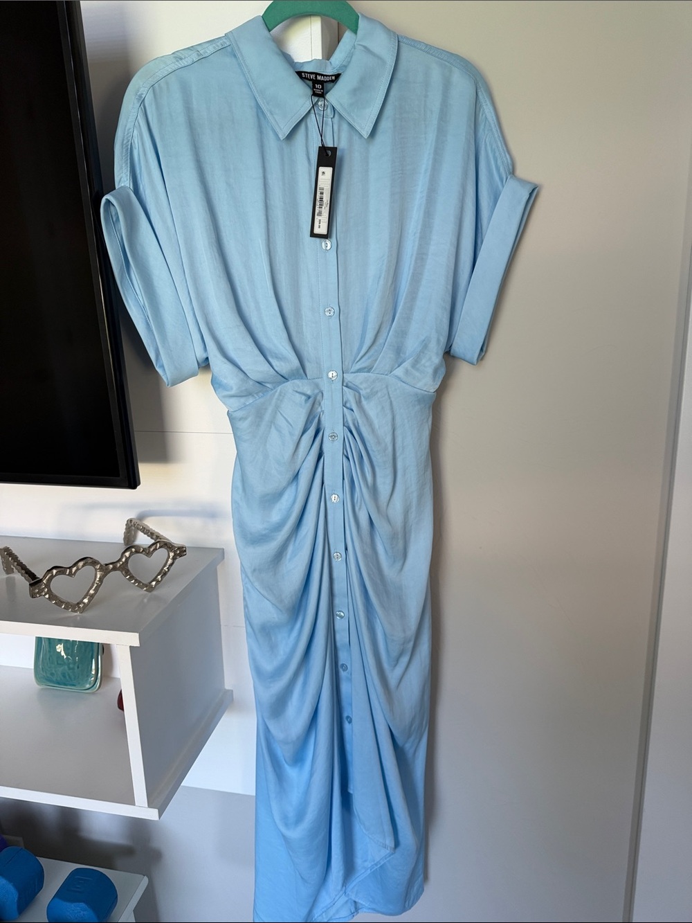 Steve Madden Azure Blue TORI Maxi Dress with Gathered Waist. Size 10. NWT!